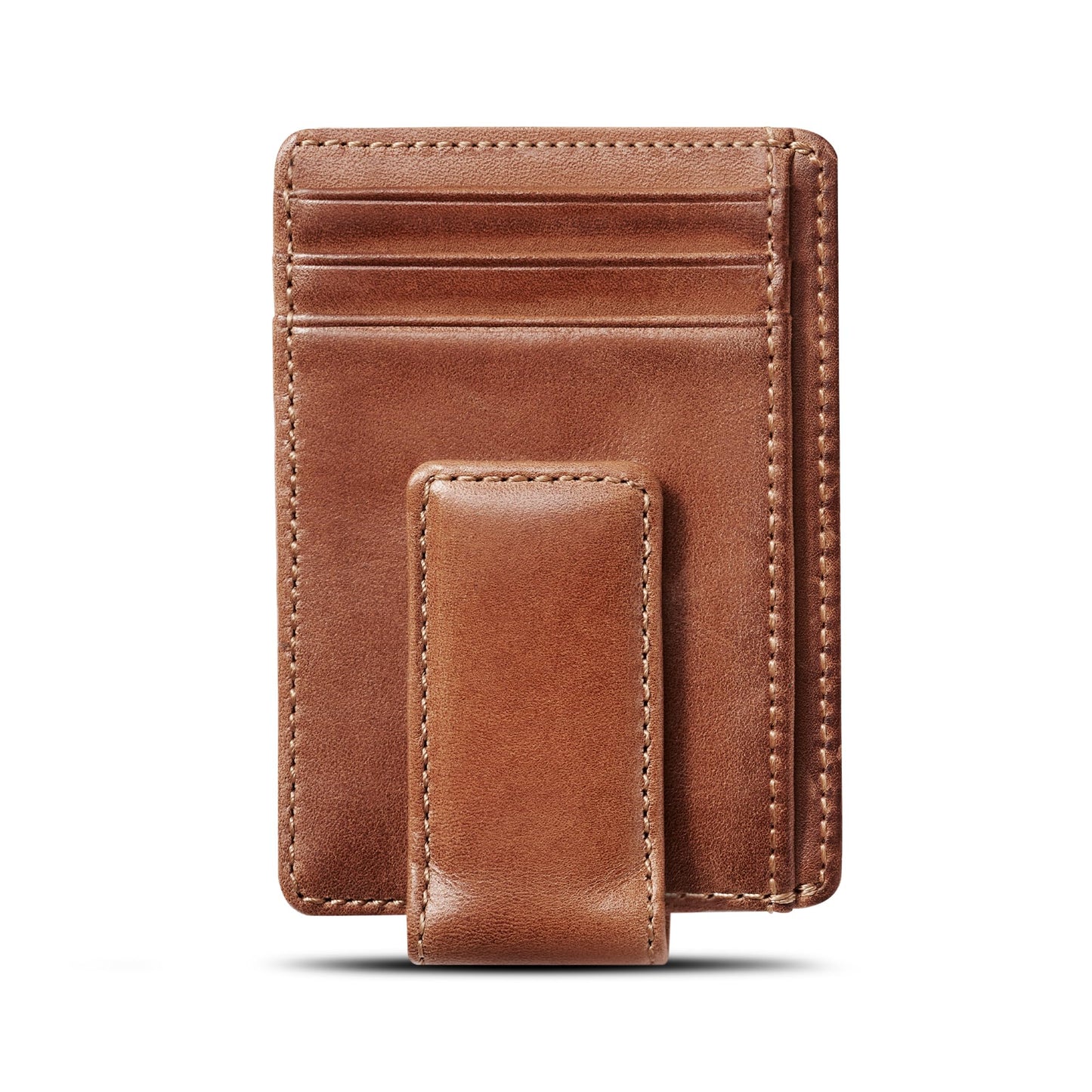 House of Jack Co. Carryall Slim Money Clip Wallet for Men, Strong Magnetic Clip, Front Pocket Wallet Card Holder, Full Grain Cowhide Leather,Tan