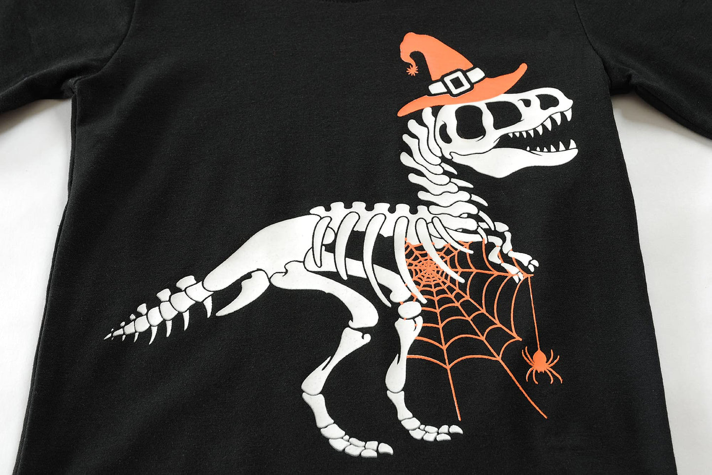 Boys Pajamas Halloween Shirt & Pants Pjs Glow in the Dark Dinosaur with Cobweb Kids Jammies 6t 7t