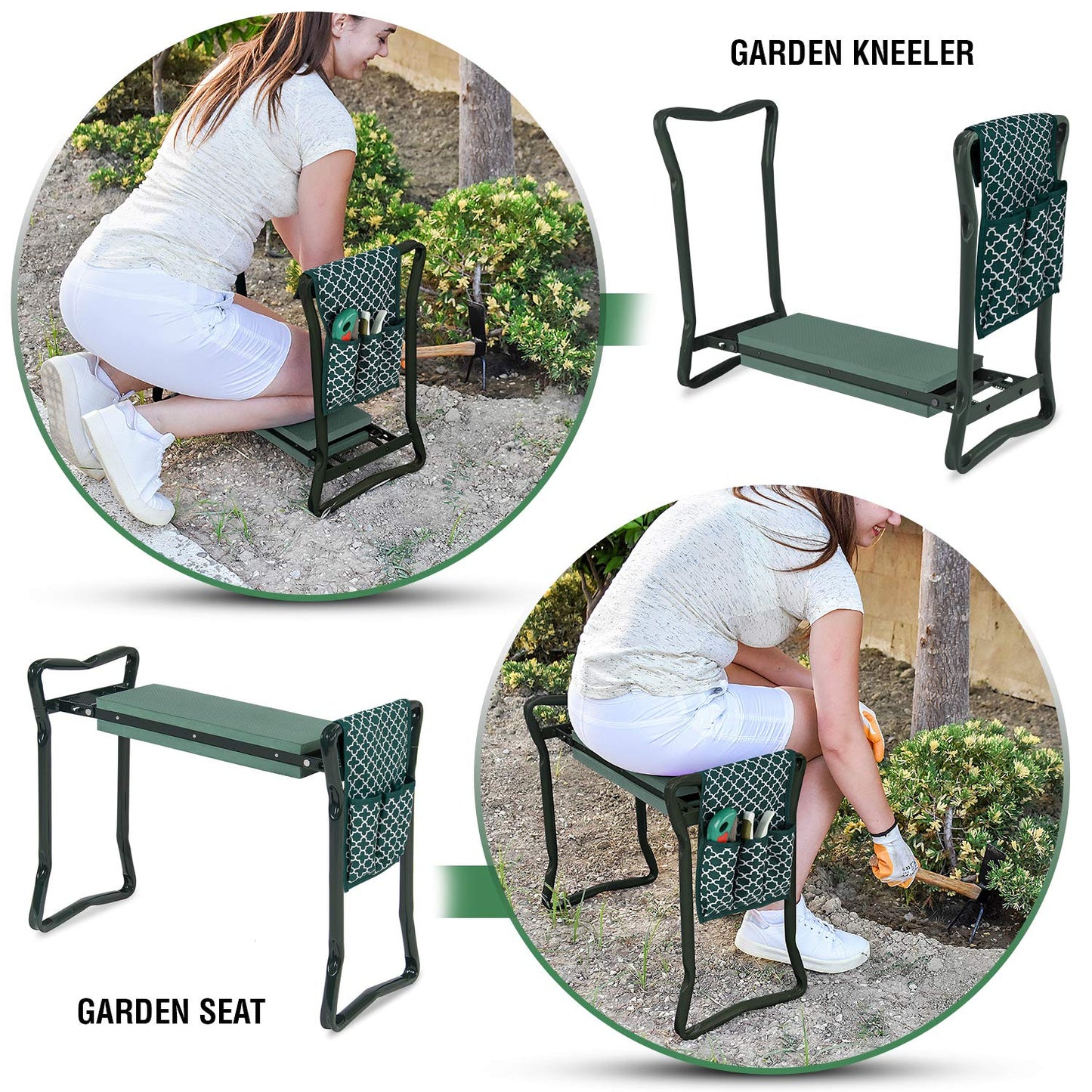 Abco Tech Garden Stool & Kneeler - Kneeler & Stool for Gardening, Foldable Garden Seat for Storage, Garden Kneelers for Seniors, Great Gardening Gifts for Women, Bench Comes with Tool Pouch & Gloves