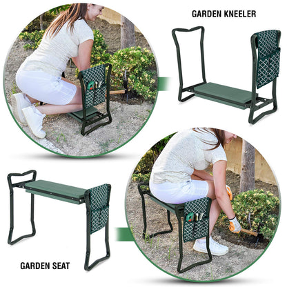 Abco Tech Garden Stool & Kneeler - Kneeler & Stool for Gardening, Foldable Garden Seat for Storage, Garden Kneelers for Seniors, Great Gardening Gifts for Women, Bench Comes with Tool Pouch & Gloves