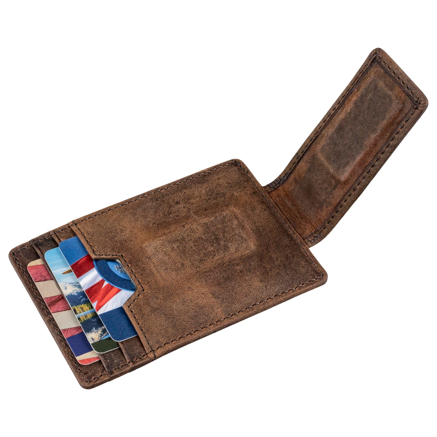 BULL GUARD RFID Magnetic Money Clip Men's Wallet Crafted from Genuine Leather, Slim Front Pocket Minimalist Card Case With 4 Credit Card Slots, ID and Middle Pocket