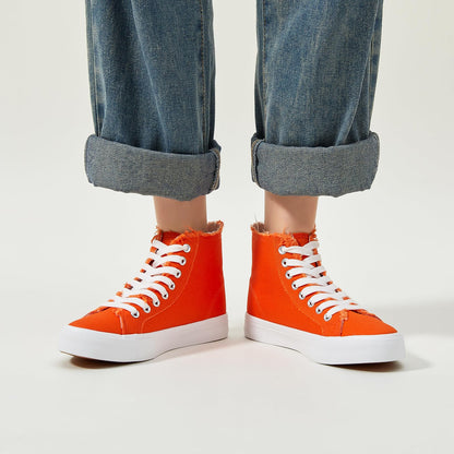 hash bubbie Women's Canvas High top Sneakers Classic Fashion High Tops Canvas Shoes Casual Tennis Shoes for Women（Orange.US7.5）