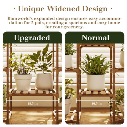 Bamworld Tall Plant Stand Indoor Outdoor Corner Plant Shelf Hanging Plant Holder Wood Flower Stand Plant Decor for Living Room Garden Balcony Patio