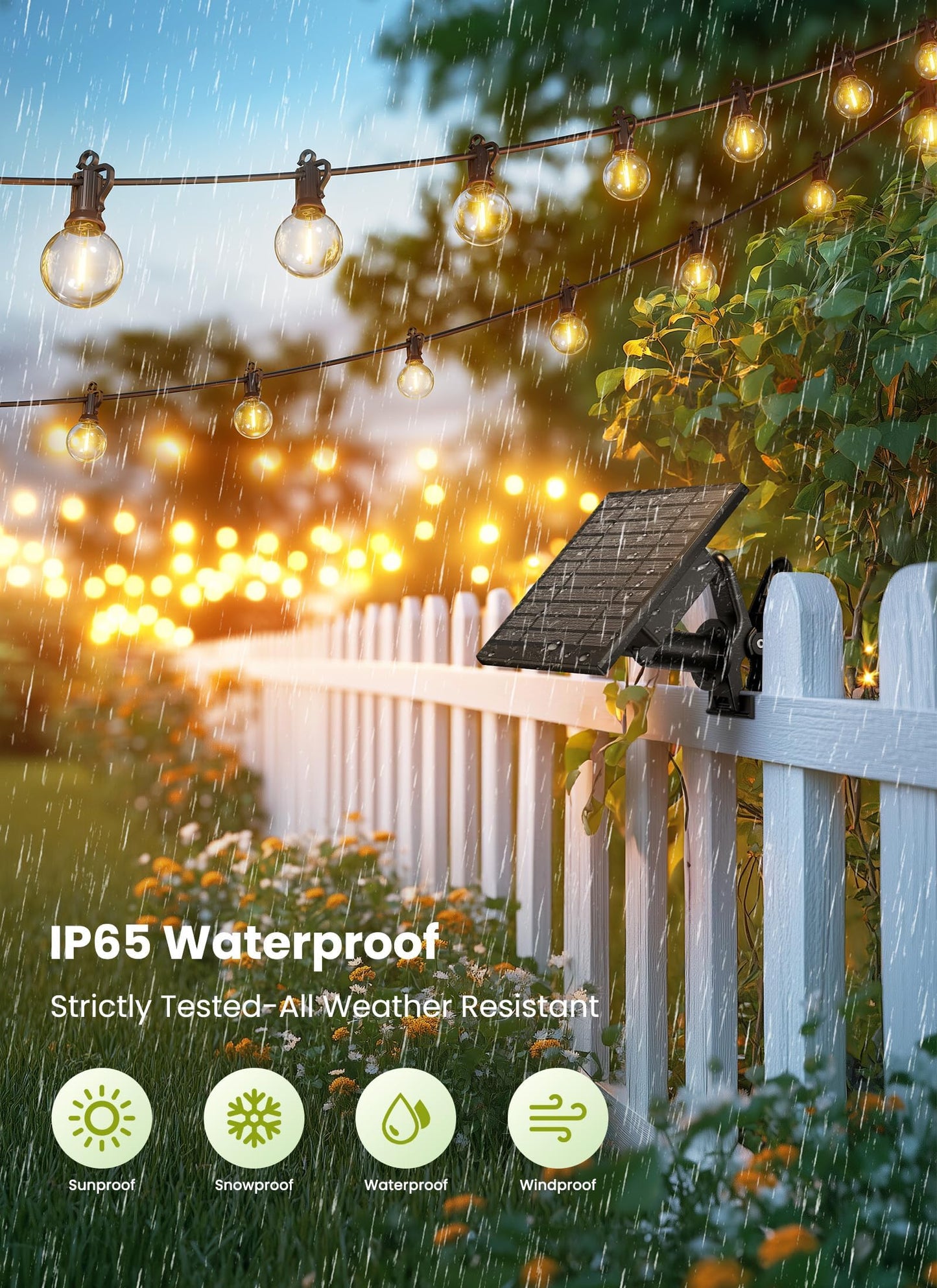 Brightown 58FT Solar String Lights Outdoor with Remote Cable Ties and Hooks, Commercial Grade Patio Lights with 26 LED Shatterproof Bulbs, 3 Light Modes Hanging Light for Backyard Party Decor