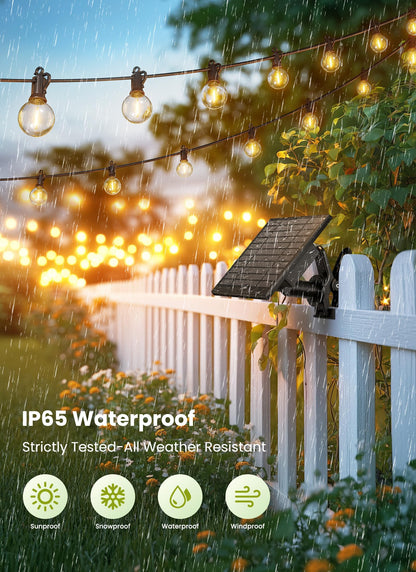 Brightown 58FT Solar String Lights Outdoor with Remote Cable Ties and Hooks, Commercial Grade Patio Lights with 26 LED Shatterproof Bulbs, 3 Light Modes Hanging Light for Backyard Party Decor