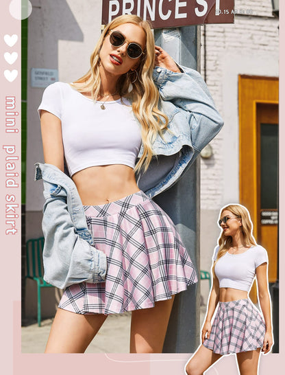 Avidlove Women's Stretchy Flared Skater Skirt Tennis School Uniforms A Line Mini Short Skirt White M