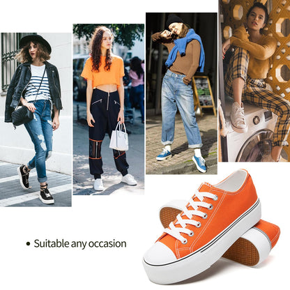 hash bubbie Platform Sneakers for Women White Platform Shoes Low Top Tennis Shoes Non Slip Black Fashion Canvas Sneakers(Orange.US8)