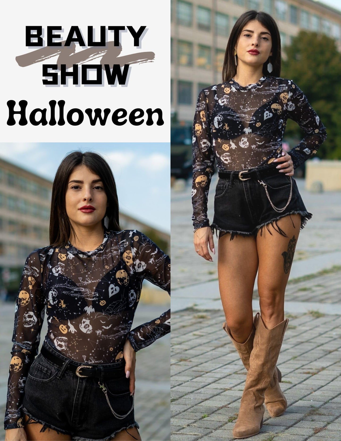 Avidlove Halloween Bodysuit Top for Women Sheer Mesh Bodysuit Black Long Sleeve Body Suit(X-Large)