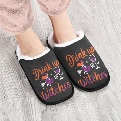 Boccsty Drink Up Witches Spa Slippers Halloween House Slippers Memory Foam Slippers Indoor Outdoor Non-Slip Home Shoes L for Men Woman