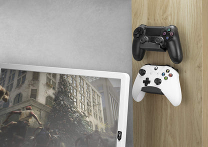 BRAINWAVZ Game Controller Holder Wall Mount Stand (4 Pack) For XBOX, PS5, SERIES X, ONE, PS4, PS3, SWITCH, NINTENDO, PC & MORE, Fits Latest & Retro Gamepads, Stick On, Easy To Install, UGC1