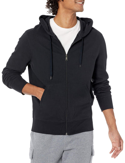 Amazon Essentials Men's Lightweight French Terry Full-Zip Hoodie with Comfortable Fit, Black, Large