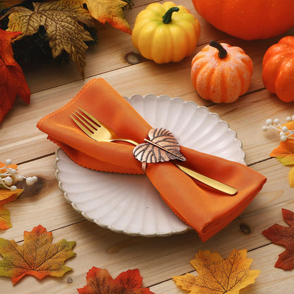 WILLBOND 12 Pcs Thanksgiving Napkin Rings Set Thanksgiving Pumpkin Leaf Themed Holders Fall Napkin Rings Alloy Design Holder Buckle for Halloween Home Party Table Decor Wedding Supplies (Copper)