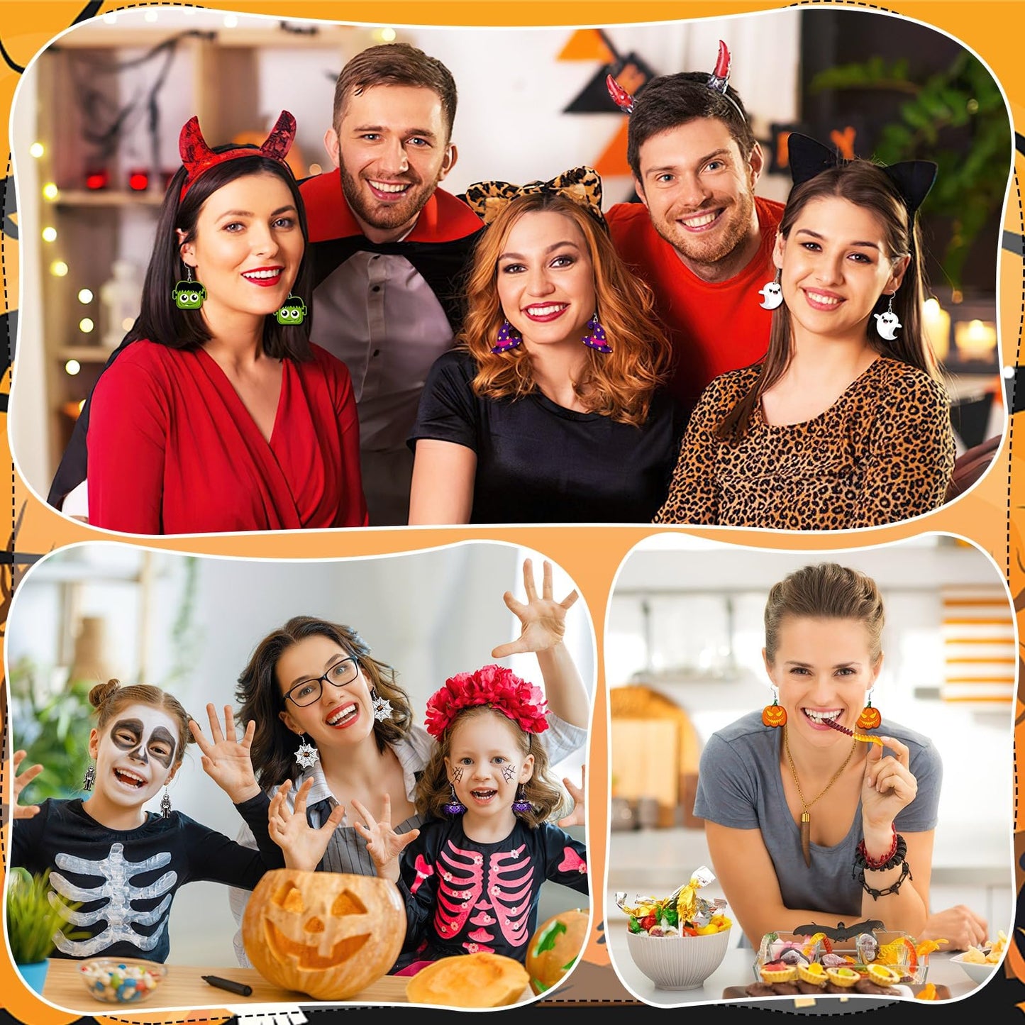 AUGSUN 8 Pairs Halloween Acrylic Earrings for Women Pumpkin Spider Black Cat Ghost Boo Witch Hat Spooky Earrings Jewelry Lightweight Leaf Dangle Teardrop Earrings