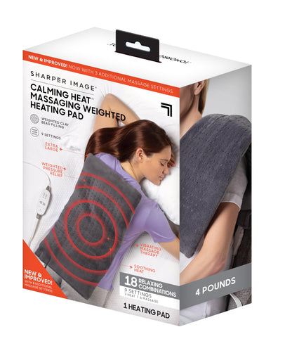 Calming Heat Massaging Weighted Heating Pad by Sharper Image- Weighted Electric Heating Pad with Massaging Vibrations, 9 Settings- 3 Heat, 6 Massage- 18 Relaxing Combinations, 12” x 24”, 4 lbs