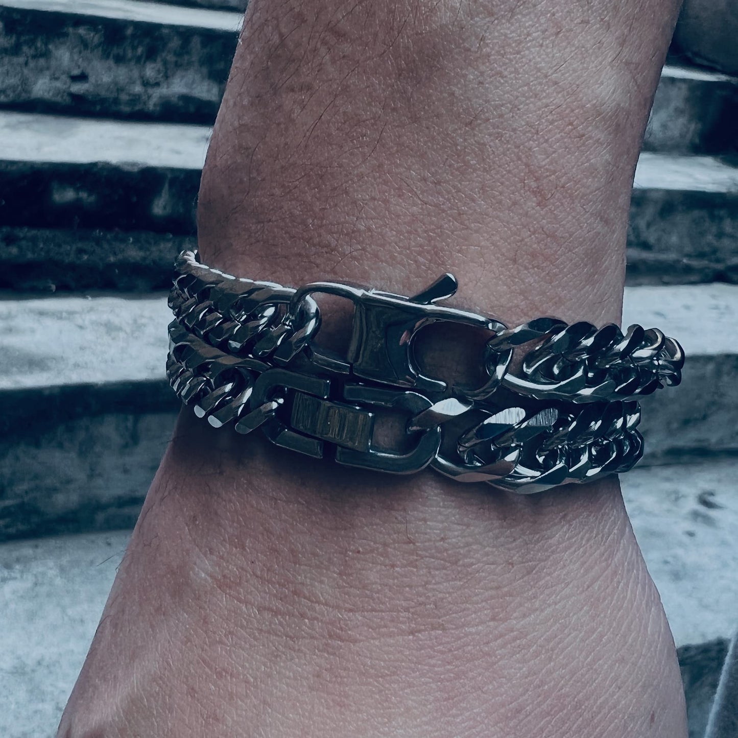 Aoody 3PCS Cuban Link Bracelet Necklace, Sturdy 316L Stainless Steel Cuban Link Chain for Men Jewelry Set 8mm, 7inches