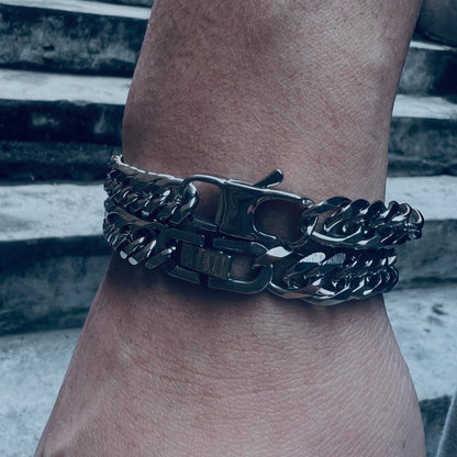 Aoody 3PCS Cuban Link Bracelet Necklace, Sturdy 316L Stainless Steel Cuban Link Chain for Men Jewelry Set 8mm, 7inches