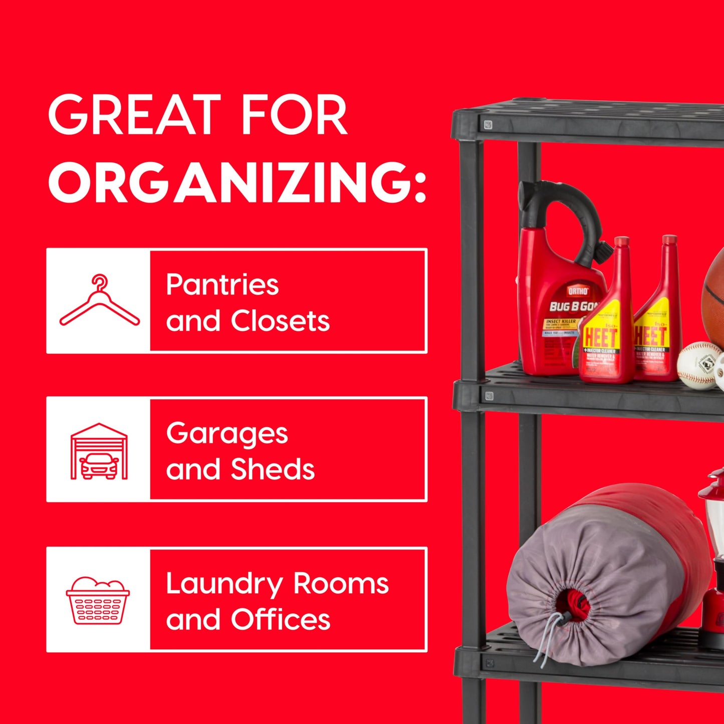 IRIS USA 5-Shelf Light Duty Plastic Storage Shelves, 250lb Capacity, 64"H x 24"W x 12"D, Medium Modular Shelving Unit Storage Organizer for Garage, Home, Bathroom & Laundry, Storage Rack - Black