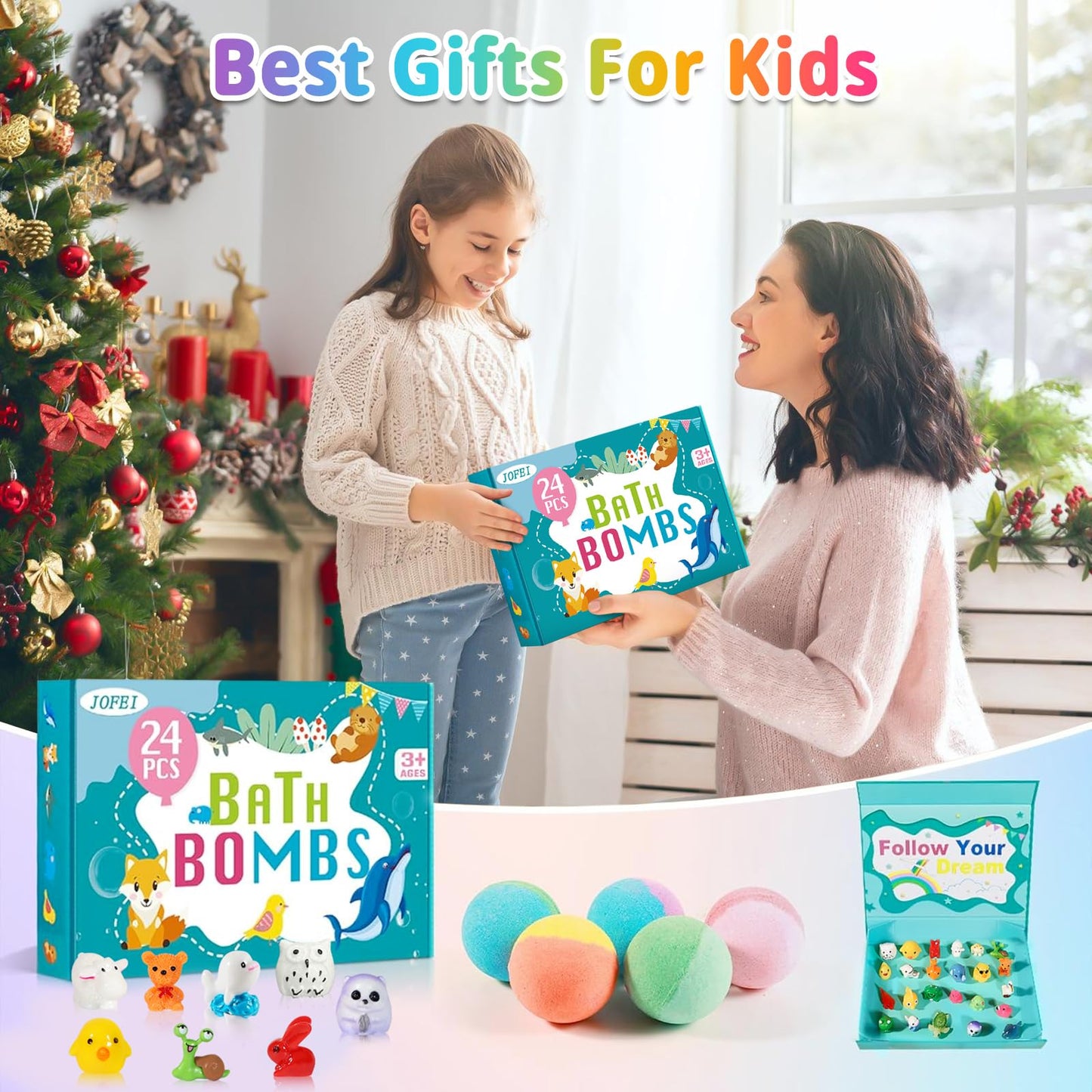 Bath Bombs for Kids with Surprise Inside, 24 Pack Kids Bath Bombs Gift Set, Natural Organic Kid Bubble Bath Fizzy for Girls Boys with Bath Toys Inside
