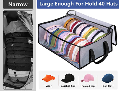 AOODA Hat Storage for Baseball Caps, Large Holds up to 40 Caps Wide Hat Organizer for Closet Snapback Holder, Grey