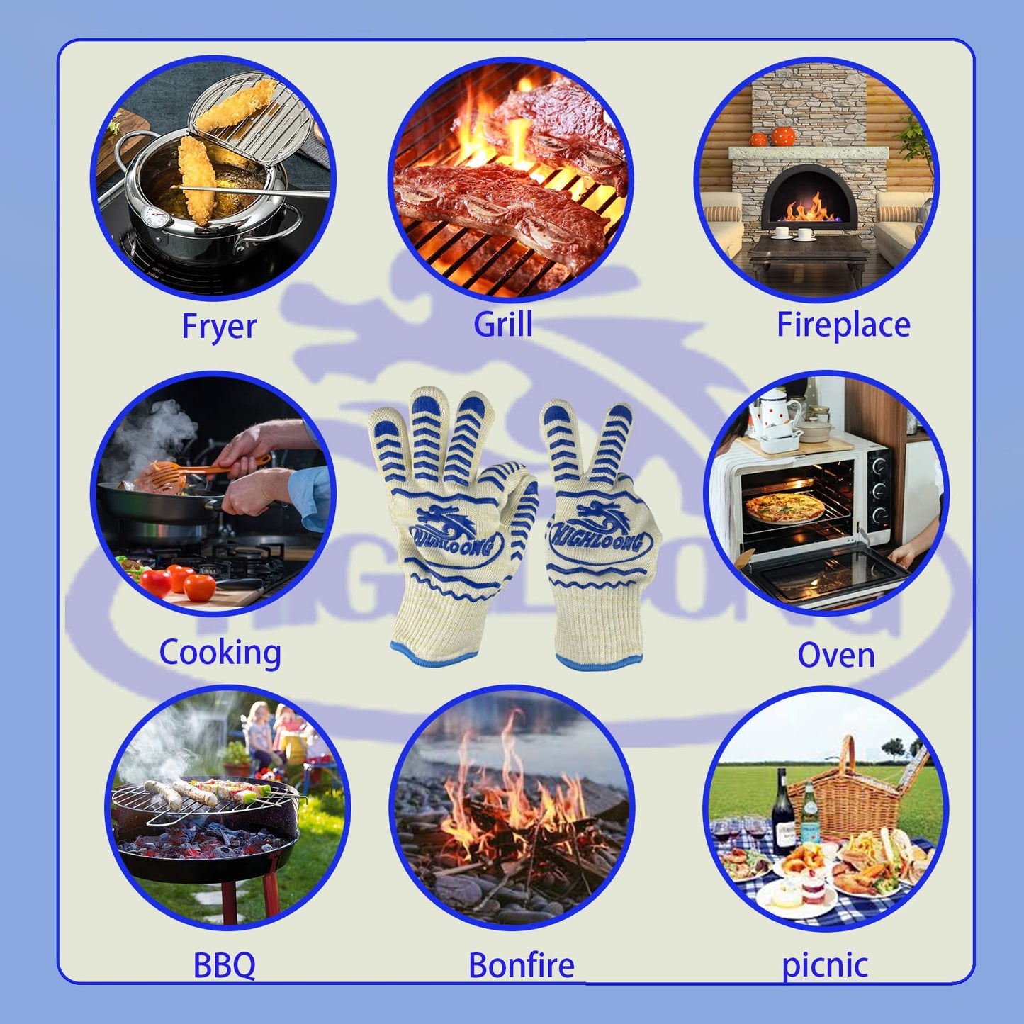 BBQ Gloves, Oven Gloves Original 2 Pack1472℉ Extreme Heat Resistant, Grilling Gloves Silicone Non-Slip Oven Mitts, Kitchen Gloves for BBQ, Grilling, Cooking, Baking