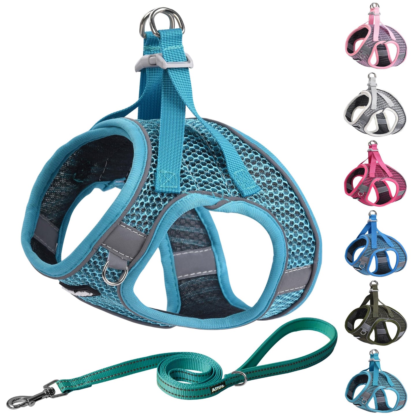 AIITLE Step in Dog Harness and Leash Set for Walking - Adjustable Dog Harness with Padded Vest for All Weather, Reflective Adjustable Pet Harness, Easy to Put on Small Dogs Turquoise S