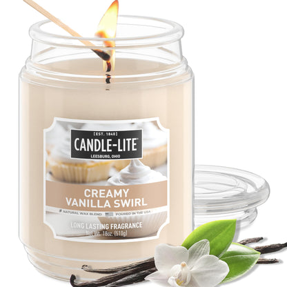 Candle-lite Fall Scented Candles, Creamy Vanilla Swirl, 18 oz Jar, Proudly Poured in The USA, Aromatherapy Candle, Single-Wick with 110 Hours of Burn Time, Perfect for Creating a Relaxing Ambiance