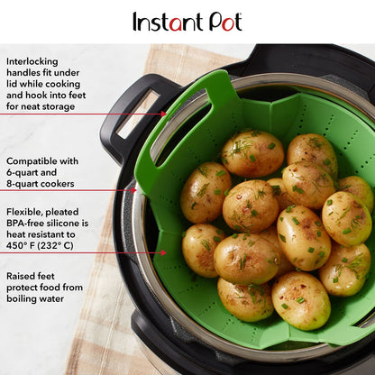 Instant Pot Official Silicone Steamer Basket, Versatile and BPA-Free, Compatible with 6 Qt. and 8 Qt. Cookers, Ideal for Steaming Vegetables, Fish, and More, Dishwasher Safe, Heat Resistant up (Green)