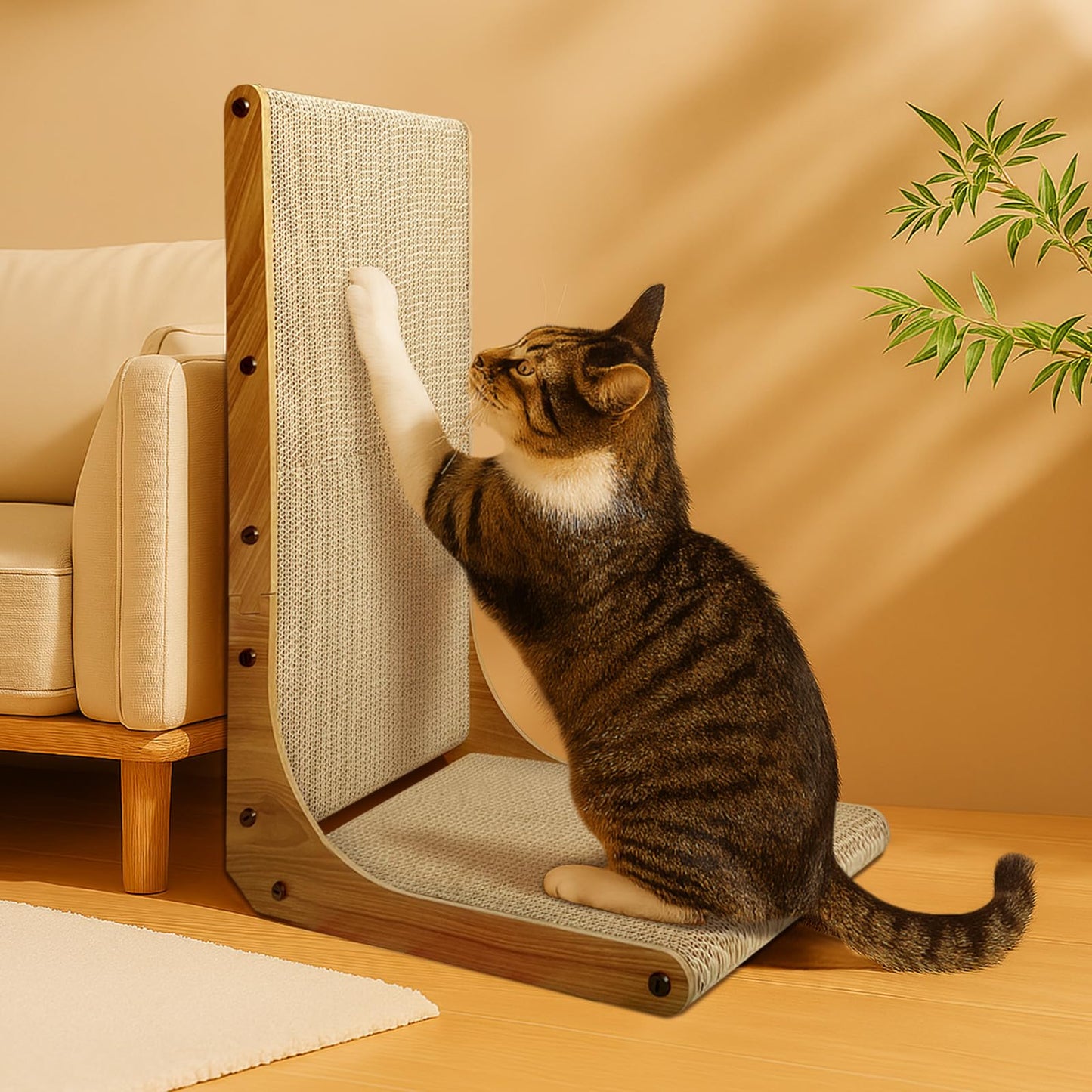 AGYM Cat Scratcher, 26 inch L Shape Cat Scratching Pad for Indoor Cats, Durable Sustainable Cardboard Scratcher with Box, Recyclable Vertical Cat Scratch Pad to Protect Furniture, Large