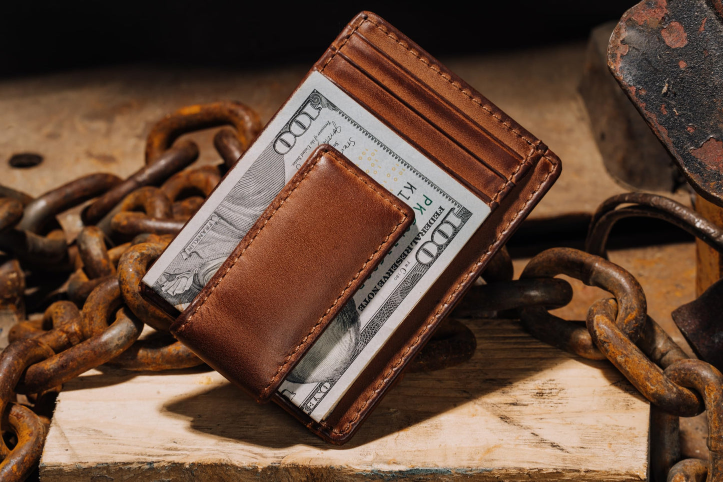 House of Jack Co. Carryall Slim Money Clip Wallet for Men, Strong Magnetic Clip, Front Pocket Wallet Card Holder, Full Grain Cowhide Leather,Tan