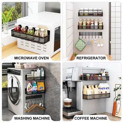 Aufworld Magnetic Spice Rack for Refrigerator, 3 Pack Magnetic Shelf, Moveable Fridge Organizer with 8-Hook Rack, Seasoning Organizer for Kitchen