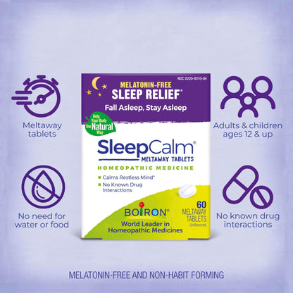 Boiron SleepCalm Tablets Sleep Aid for Deep, Relaxing, Restful Nighttime Sleep - Melatonin-Free and Non Habit-Forming - 60 Count