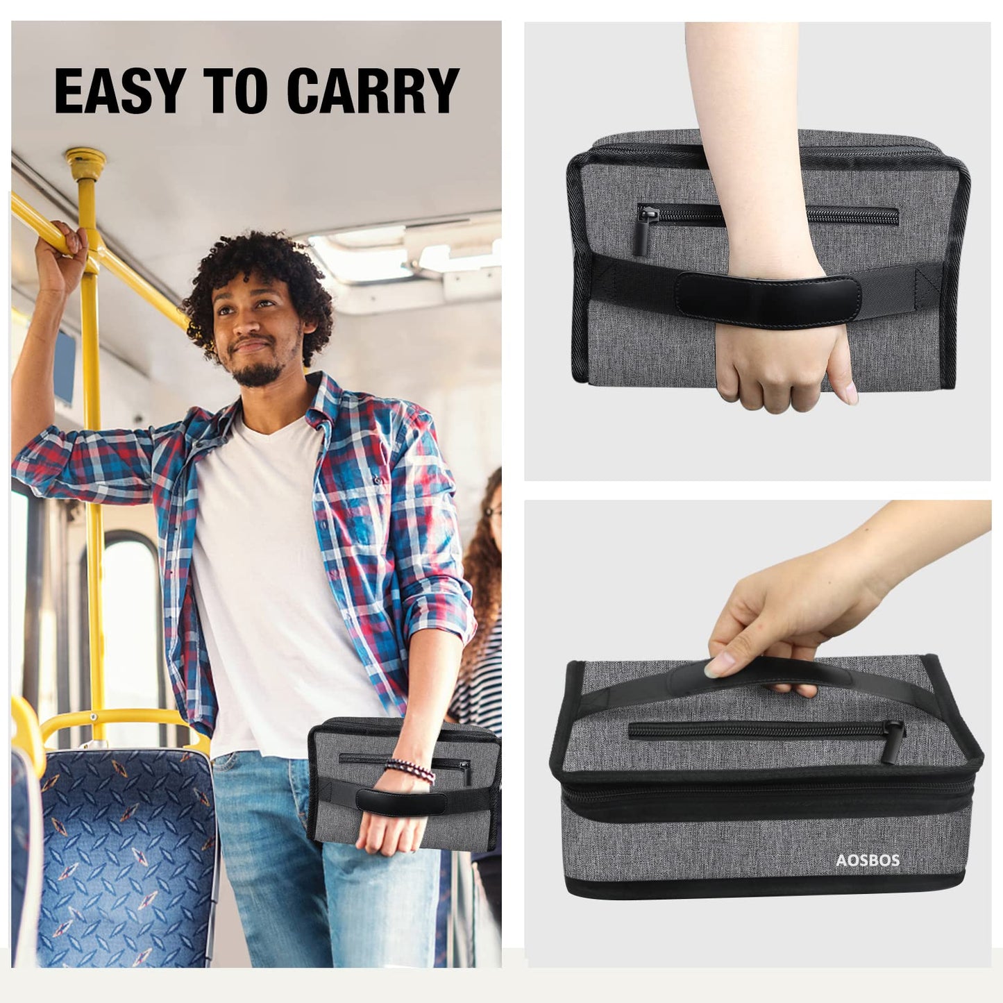 Aosbos Small Insulated Lunch Bag - Compact Lunch Box for Portion Control, Work & Office, Grey