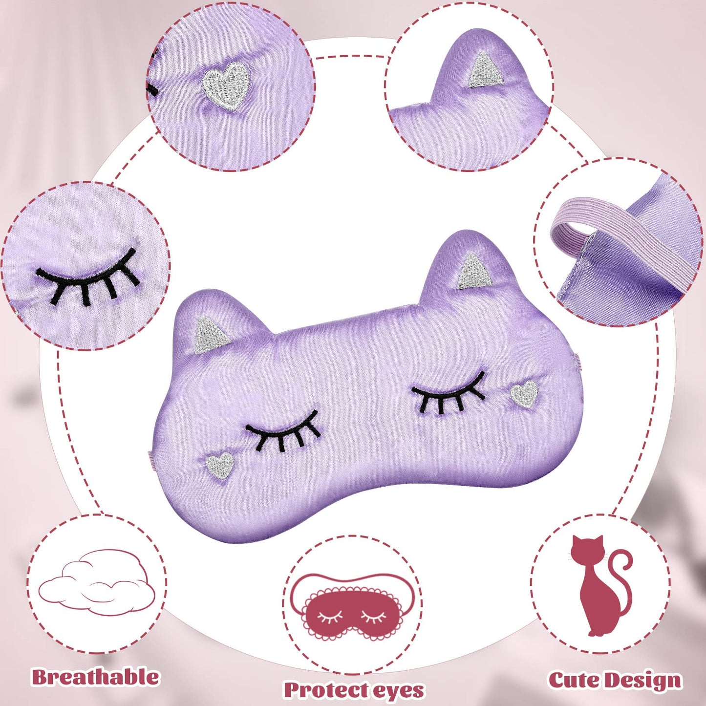 Haysandy Cute Animal Cartoon Eye Masks - 3 Pack (White, Gray, Pink) - Silk Material - Soft & Comfortable - Lightweight - Adult & Kids - Pull On - Sleep Masks