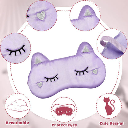 Haysandy Cute Animal Cartoon Eye Masks - 3 Pack (White, Gray, Pink) - Silk Material - Soft & Comfortable - Lightweight - Adult & Kids - Pull On - Sleep Masks