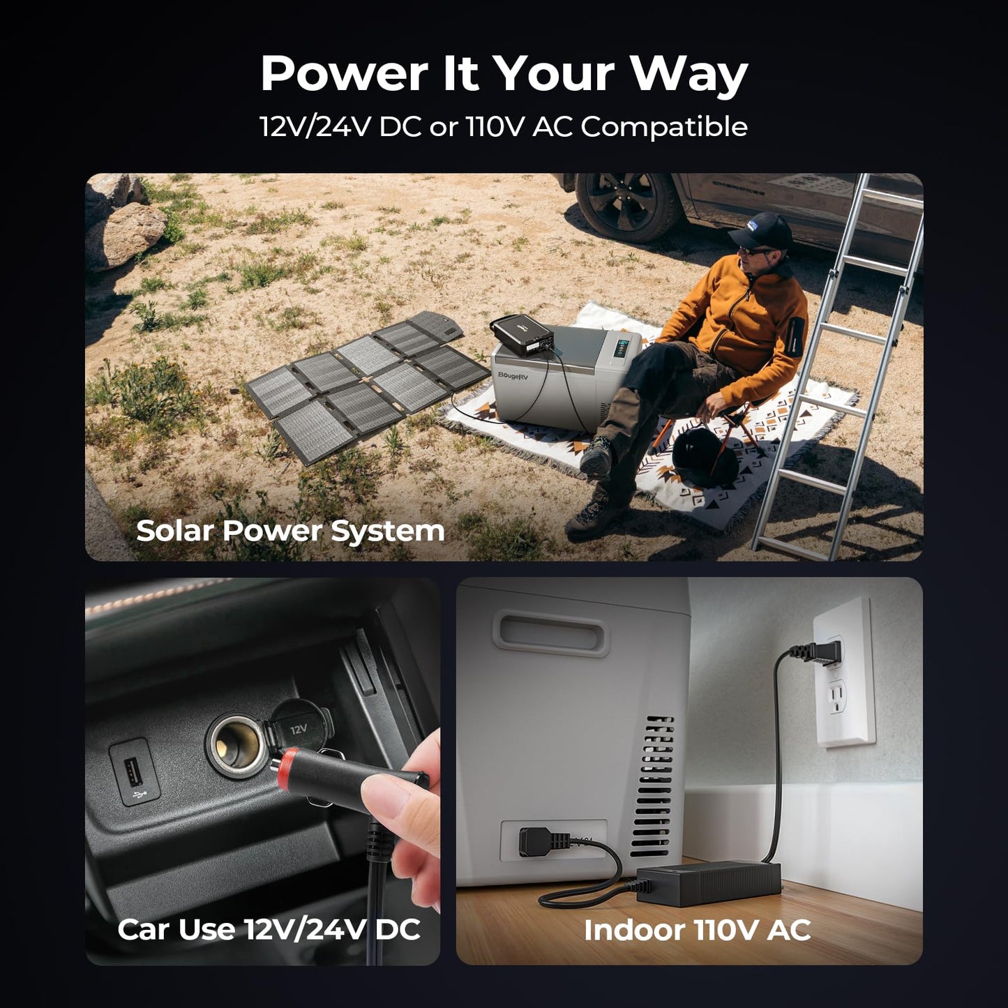 BougeRV 12 Volt Refrigerator 12V Car Fridge 23 Quart Portable Freezer Compressor Cooler 12/24V DC 110~240 Volt AC for Truck Van RV Camper SUV Travel Camping Road Trips Tailgating -8℉~50℉