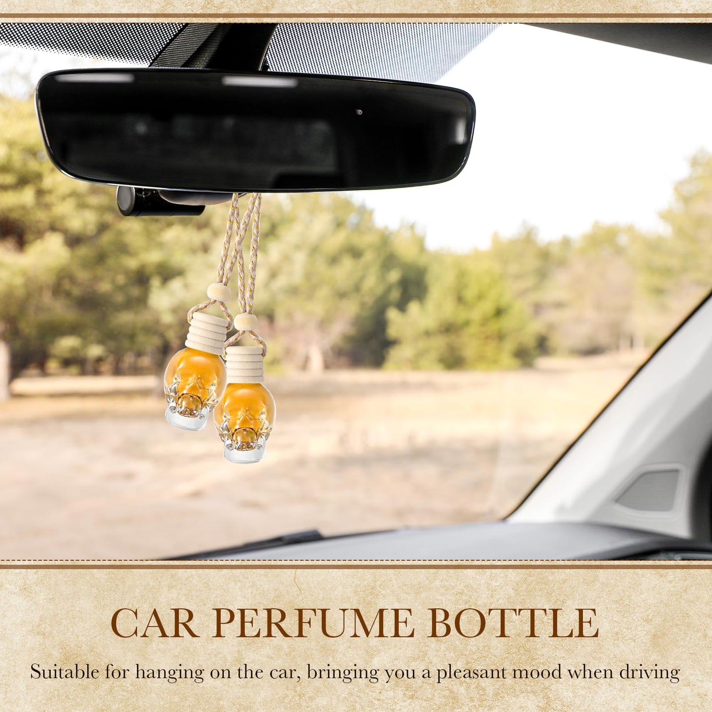 BBTO 50 Pcs Hanging Car Air Freshener Car Diffuser Bottles Empty Glass Perfume Bottle Freshener Diffuser Bottle Pendant for Essential Oil Fragrance Aromatherapy Bottle Ornament(Skull)