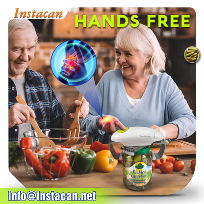 INSTACAN Higher Torque and One Touch Electric Jar Opener Easy Remove Almost Size Lid with Auto-Off, Powerful Bottle Opener for Arthritic Hands, Automatic Jar Opener for Weak Hands and Seniors (White)