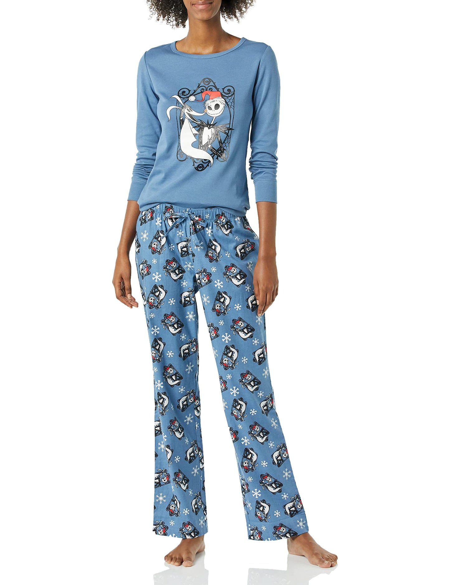 Amazon Essentials Disney | Marvel | Star Wars Women's Flannel Pajama Sleep Sets, Nightmare Santa Jack - Womens, Large