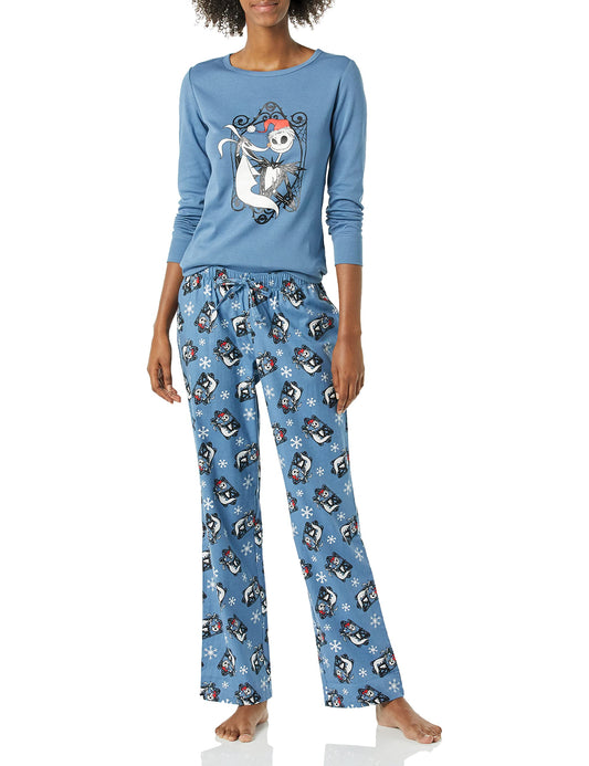 Amazon Essentials Disney | Marvel | Star Wars Women's Flannel Pajama Sleep Sets, Nightmare Santa Jack - Womens, Large