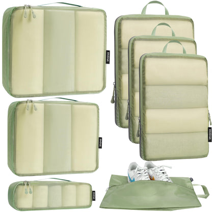 Bagail Ultralight Packing Cubes 7 Set, 3 Compression Packing Cubes 3 Packing Organizers With 1 Shoe Bag-Matcha Mesh