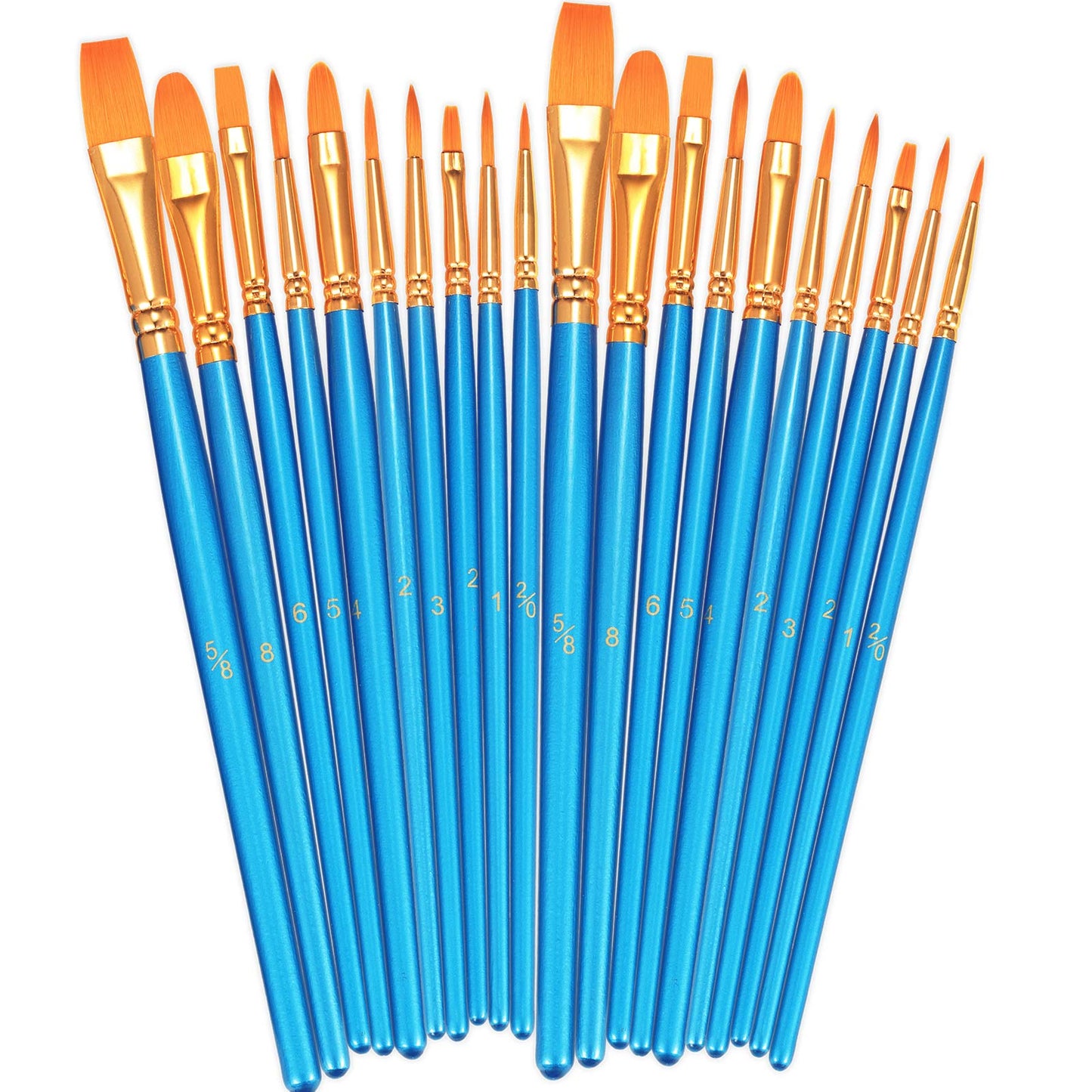 BOSOBO Paint Brushes Set, 2 Pack 20 Pcs Round-Pointed Tip Nylon Hair Artist Acrylic Paint Brushes for Acrylic Painting Oil Watercolor, Face Nail Art, Canvas, Miniature Detailing & Rock Painting, Blue