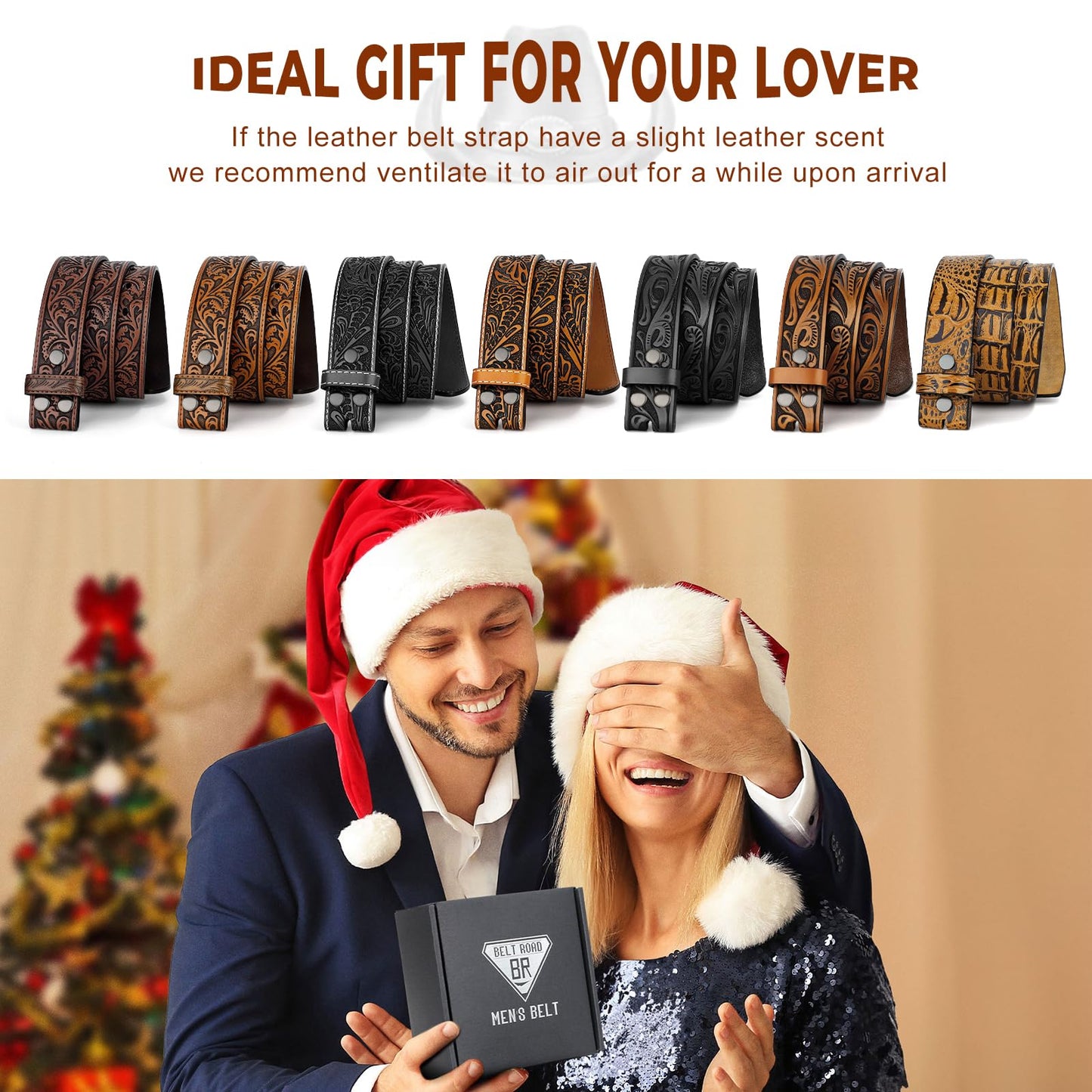 BELTROAD Western Leather Belt Strap for Men Women Cowboy Cowgirl Leather Mens Belts for Jeans Birthday Christmas Belt Gifts