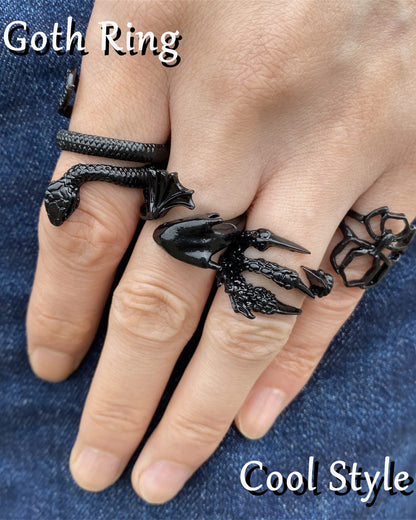 Black Gothic Vintage Rings Set - 20-30 PCS Cool Punk Snake Claw Rings Set, Y2K Snake Claw Rings, Open Butterfly Star Stacking Ring Jewelry, Gift for Men Women (Black 1)