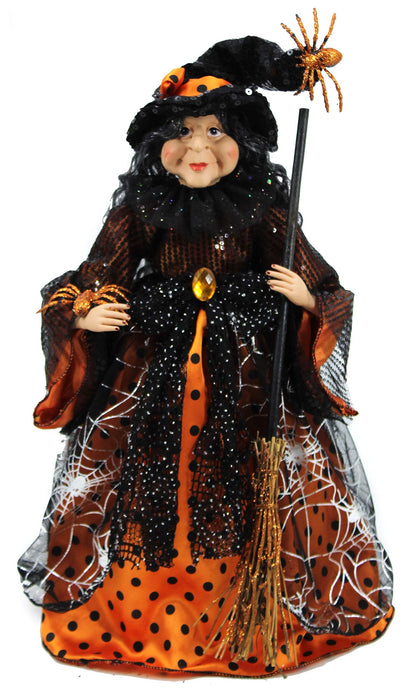 Windy Hill Collection 18" Orange & Black Tabletop Fabric Halloween Fall Harvest Witch Collectible Figure Figurine Plastic Cone Body 918001
