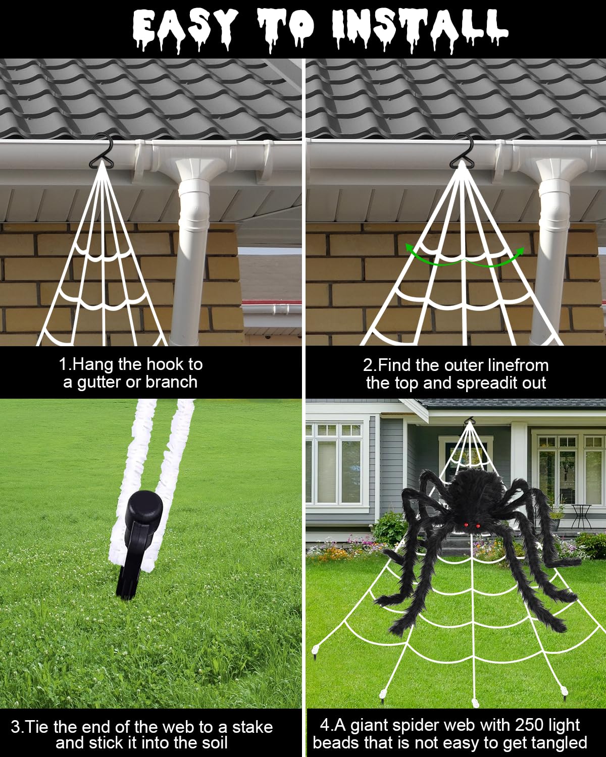 Brighter Spider Webs Halloween Decorations Lights,250 Purple LED Light Up,8 Modes 16.4Ft Giant Spiderweb with Remote Control,48'' Giant Spider,Halloween Decor for Yard Outside