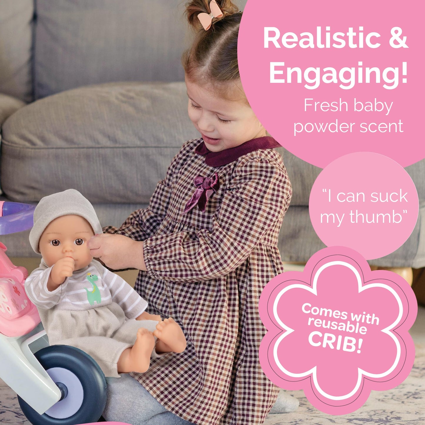 Adora Sweet Baby - 11” Soft & Cuddly Baby Doll, Realistic Features, Gentle Scent, Machine Washable, Lightweight & Easy to Hold | Adorable Playmate (Boy Dino)