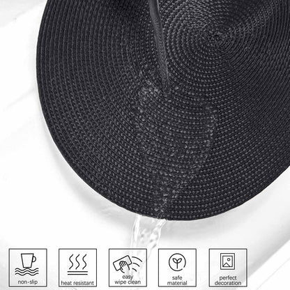AHHFSMEI Round Braided Placemats 15 Inch Round Table Mats for Dining Tables Natural Woven Heat Resistant Place mats Set of 6 (Black)