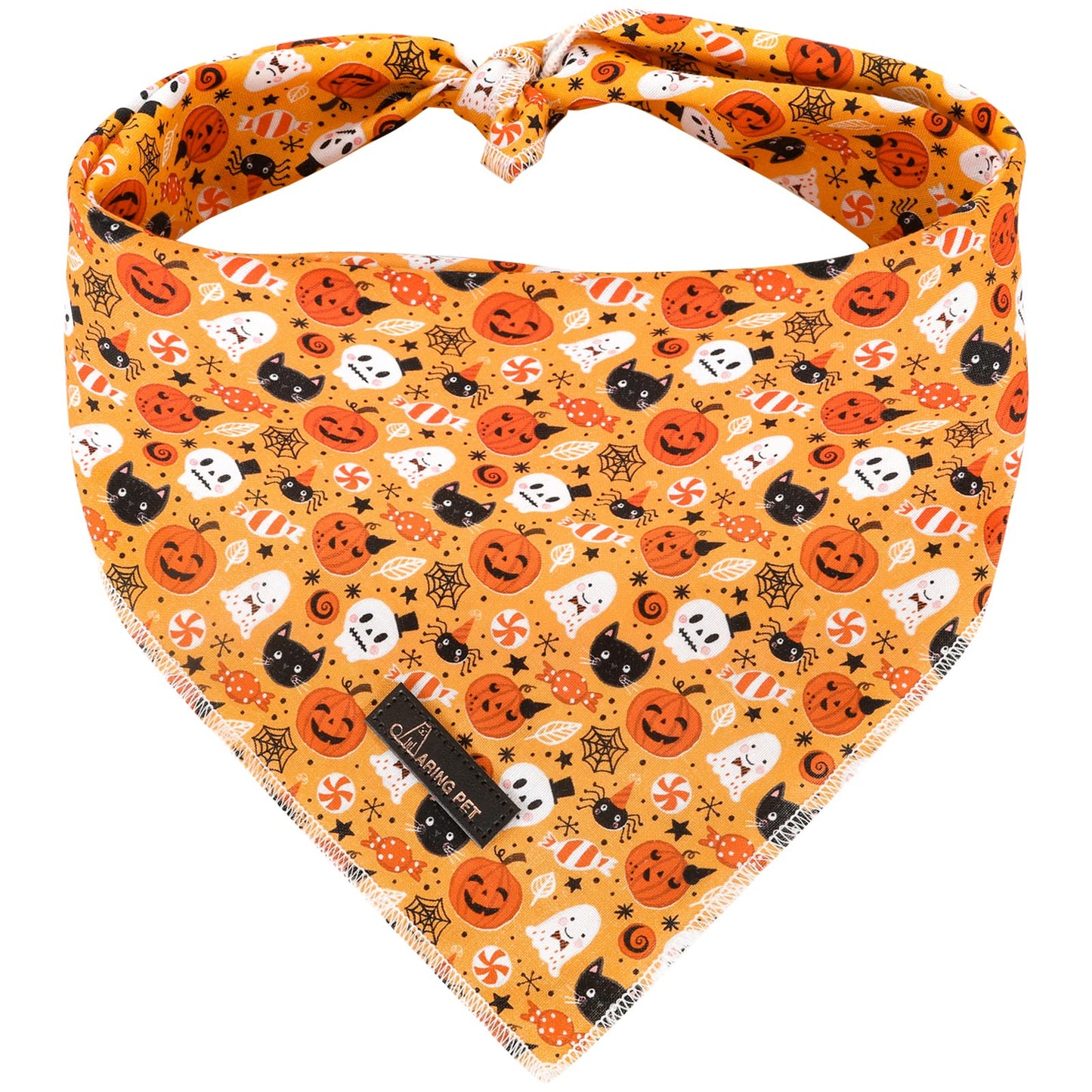 ARING PET Halloween Dog Bandanas, Cotton Orange Pumpkin Ghost Cat Pet Bandanas Cute Triangle Bibs Scarf for Small Medium Large Boy Girl Dogs and Cats-L