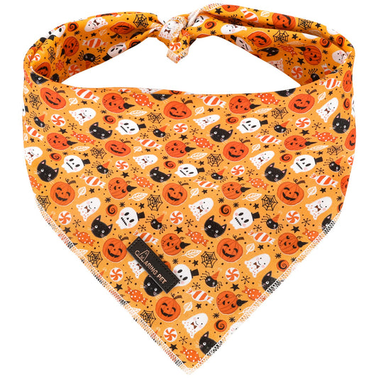 ARING PET Halloween Dog Bandanas, Cotton Orange Pumpkin Ghost Cat Pet Bandanas Cute Triangle Bibs Scarf for Small Medium Large Boy Girl Dogs and Cats-L