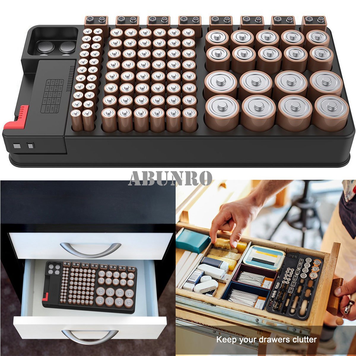 Battery Organizer Storage case with tester can hold 110 battery Various Sizes for AAA, AA, 9V, C and D size and Digital Battery Tester